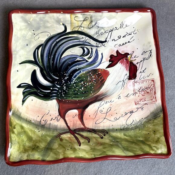 Susan Wignet Rooster Farmhouse Kitchen Serving Ceramic Party Platter 13" - Picture 1 of 4